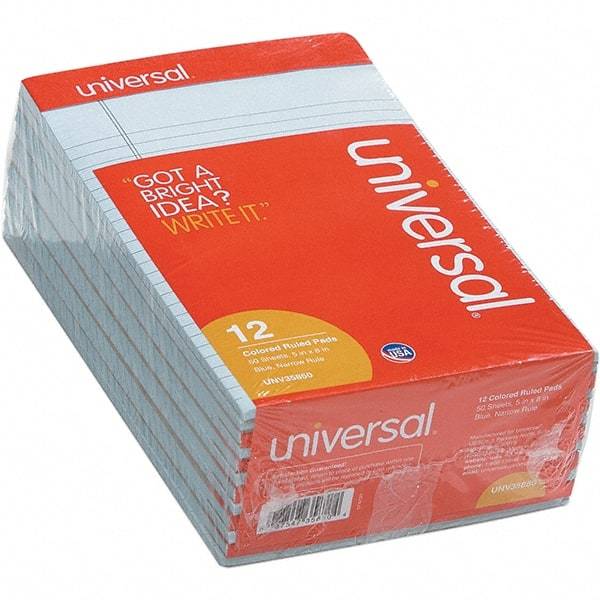 UNIVERSAL - 50 Sheet, 5 x 8", Narrow Note Pad - Blue - Makers Industrial Supply