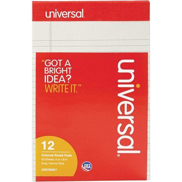 UNIVERSAL - 50 Sheet, 5 x 8", Narrow Note Pad - Gray - Makers Industrial Supply