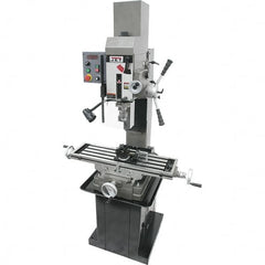 Jet - 3 Phase, 19-11/16" Swing, Geared Head Mill Drill Combination - 32-1/4" Table Length x 9-1/2" Table Width, 20-1/2" Longitudinal Travel, 8-1/4" Cross Travel, Variable Spindle Speeds, 1.5 hp, 230 Volts - Makers Industrial Supply