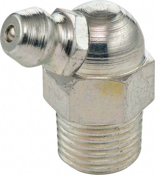 Umeta - 65° Head Angle, 1/8 PTF Steel Standard Grease Fitting - 7/16" Hex, 1.2188" Overall Height, Zinc Plated Finish - Makers Industrial Supply