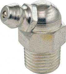 Umeta - 65° Head Angle, 1/8 PTF Steel Standard Grease Fitting - 3/8" Hex, 2-3/4" Overall Height, Zinc Plated Finish - Makers Industrial Supply