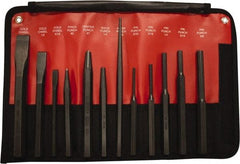 Mayhew - 12 Piece Cold Chisel, Prick, Center, Solid & Pin Punch Set - 5/16 to 3/4" Chisel, 5/32 to 3/8" Punch, Hex Shank - Makers Industrial Supply