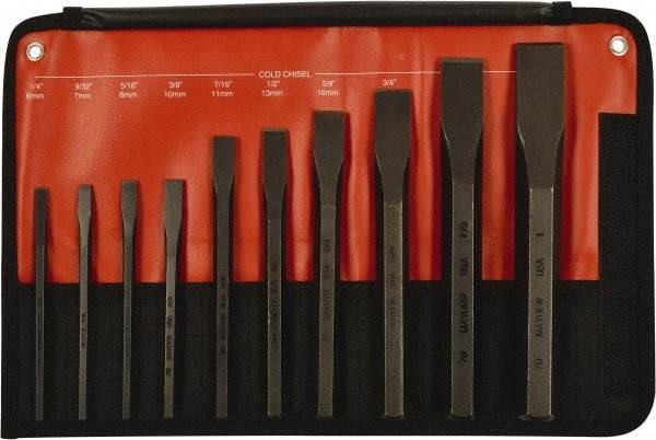 Mayhew - 10 Piece Cold Chisel Set - Hot Forged Carbon Steel, Sizes Included 1/4 to 1" - Makers Industrial Supply