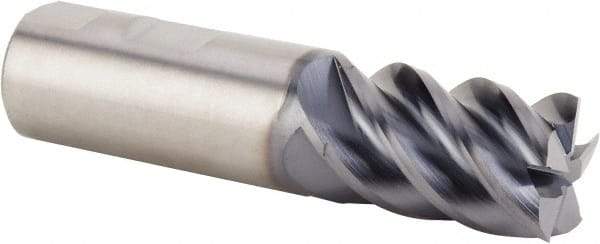 Kennametal - 3/8", 1/2" LOC, 3/8" Shank Diam, 2" OAL, 5 Flute, Solid Carbide Square End Mill - Single End, AlTiN Finish, Spiral Flute, 47° Helix, Centercutting, Right Hand Cut, Right Hand Flute, Series HPFSS - Makers Industrial Supply