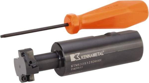 Kennametal - 1.2598" Cutting Diam x 0.5512" Cutting Width, 4 Cutter Inserts, 1.2598" Shank Diam, Indexable T-Slot Cutter - Insert Style SDMT 080308EGG, 4.7244" OAL, 2 Flutes - Makers Industrial Supply