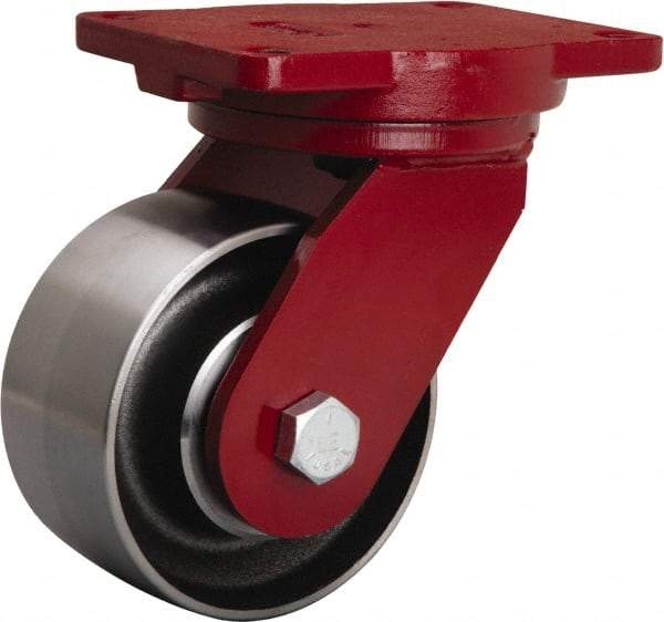 Hamilton - 6" Diam x 3" Wide x 8-1/2" OAH Top Plate Mount Swivel Caster - Forged Steel, 4,000 Lb Capacity, Tapered Roller Bearing, 6-1/8 x 7-1/2" Plate - Makers Industrial Supply