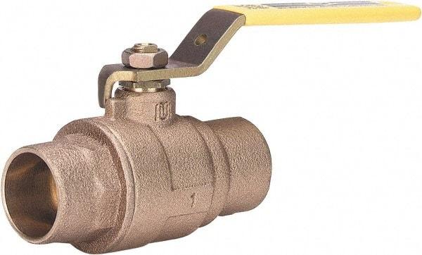 Milwaukee Valve - 1-1/2" Pipe, Large Port, Bronze Standard Ball Valve - 2 Piece, Solder Ends, Lever Handle, 600 WOG, 150 WSP - Makers Industrial Supply