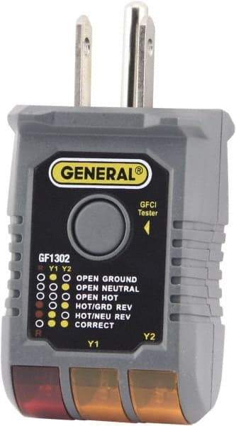 General - 120 VAC Max Voltage, Receptacle Tester with GFCI - Makers Industrial Supply