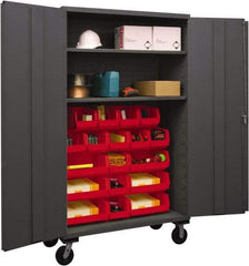 Durham - 2 Shelf 18 Bin Mobile Storage Cabinet - Steel, 48" Wide x 24" Deep x 80" High, Red - Makers Industrial Supply