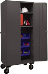 Durham - 2 Shelf 12 Bin Mobile Storage Cabinet - Steel, 36" Wide x 24" Deep x 80" High, Blue - Makers Industrial Supply