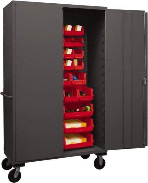 Durham - 42 Bin Mobile Storage Cabinet - Steel, 48" Wide x 24" Deep x 80" High, Red - Makers Industrial Supply