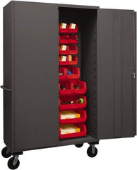 Durham - 42 Bin Mobile Storage Cabinet - Steel, 48" Wide x 24" Deep x 80" High, Red - Makers Industrial Supply