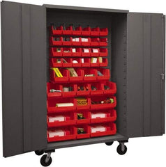 Durham - 42 Bin Mobile Storage Cabinet - Steel, 48" Wide x 24" Deep x 80" High, Red - Makers Industrial Supply