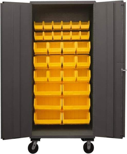 Durham - 30 Bin Mobile Storage Cabinet - Steel, 36" Wide x 24" Deep x 80" High, Yellow - Makers Industrial Supply