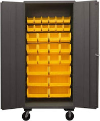 Durham - 30 Bin Mobile Storage Cabinet - Steel, 36" Wide x 24" Deep x 80" High, Yellow - Makers Industrial Supply