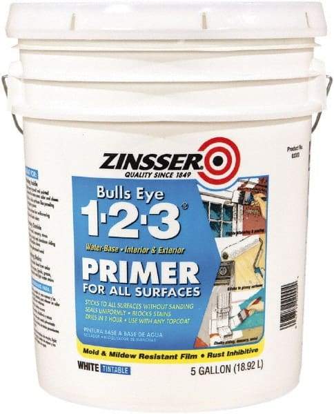 Rust-Oleum - 5 Gal White Water-Based Acrylic Enamel Primer - 450 Sq Ft Coverage, 86 gL Content, Quick Drying, Interior/Exterior - Makers Industrial Supply