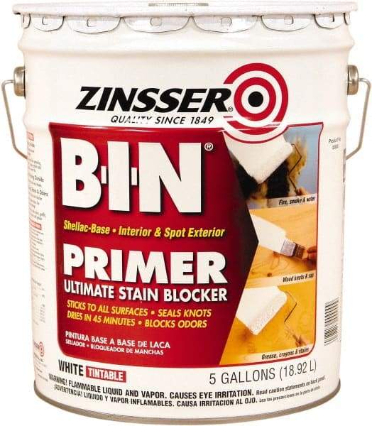 Rust-Oleum - 5 Gal White Shellac Primer - 1000 Sq Ft Coverage, 540 gL Content, Quick Drying, Interior/Exterior - Makers Industrial Supply