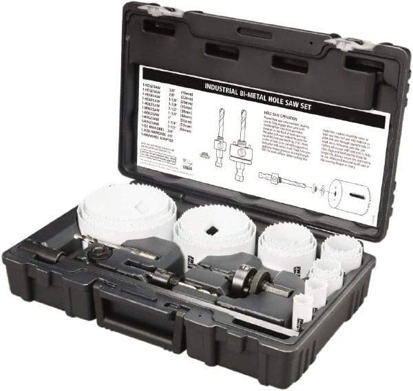 Disston - 20 Piece, 3/4" to 4-1/2" Saw Diam, Industrial Hole Saw Kit - Bi-Metal, Toothed Edge, Pilot Drill Model No. E0102457, Includes 15 Hole Saws - Makers Industrial Supply