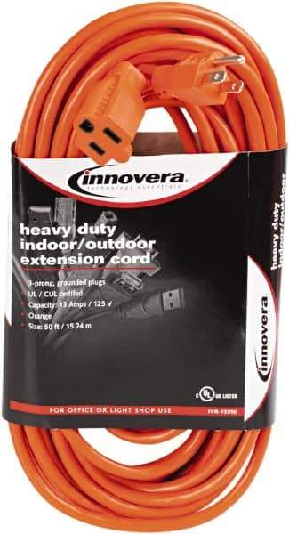 innovera - 50', 14/2 Gauge/Conductors, Orange Indoor & Outdoor Extension Cord - 1 Receptacle, 13 Amps, NEMA 5-15R - Makers Industrial Supply