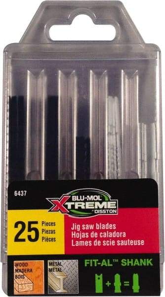 Disston - 25 Piece, 2-3/4" to 3-1/2" Long, 6 to 18 Teeth per Inch, Carbon and Bi-Metal Jig Saw Blade Set - Toothed Edge, U-Shank - Makers Industrial Supply