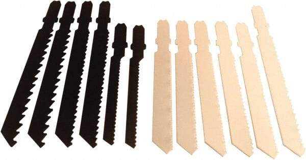 Disston - 12 Piece, 2-3/4" to 3-1/2" Long, 6 to 24 Teeth per Inch, Carbon and Bi-Metal Jig Saw Blade Set - Toothed Edge, U-Shank - Makers Industrial Supply