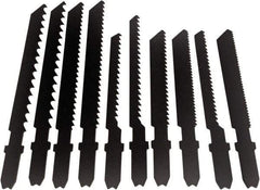 Disston - 10 Piece, 2-3/4" to 3-1/2" Long, 6 to 14 Teeth per Inch, High Speed Steel and Carbon Jig Saw Blade Set - Toothed Edge, U-Shank - Makers Industrial Supply