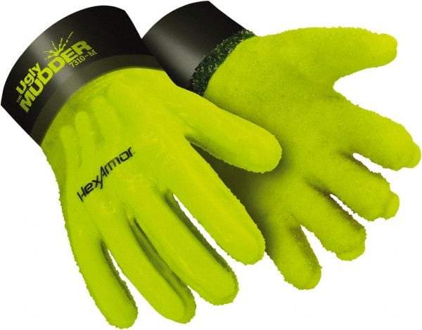 HexArmor - Size XL (10), 14" Long, Supported, PVC Chemical Resistant Gloves - Smooth Finish, Cotton Lined, Safety Cuff, Hi-Viz Yellow - Makers Industrial Supply