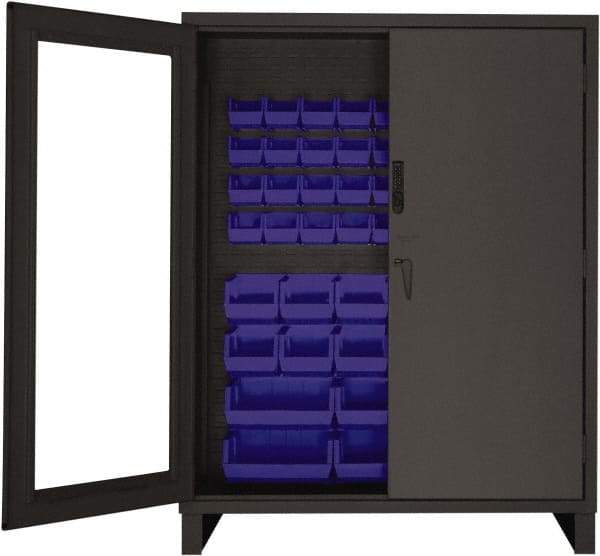 Durham - 54 Bin Locking Storage Cabinet - Steel, 60" Wide x 24" Deep x 78" High, Blue - Makers Industrial Supply