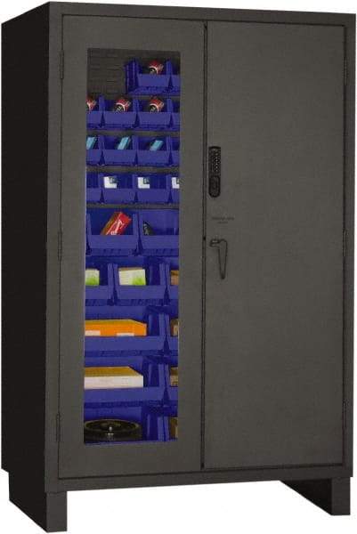 Durham - 42 Bin Locking Storage Cabinet - Steel, 48" Wide x 24" Deep x 78" High, Blue - Makers Industrial Supply