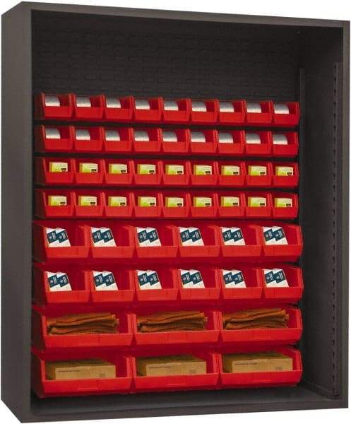 Durham - 54 Bin Enclosed Shelving - 60 Inch Overall Width x 24 Inch Overall Depth x 60 Inch Overall Height, Red Polyethylene Bins - Makers Industrial Supply