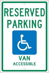 NMC - "Reserved Parking Van Accessible", "Handicap Symbol", 12" Wide x 18" High, Aluminum ADA Signs - 0.063" Thick, Green & Blue on White, Rectangle, Post Mount - Makers Industrial Supply