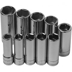 SK - 3/8" Drive Deep Socket Set - 10 to 19mm, Metric Measurement Standard - Makers Industrial Supply