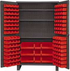 Durham - 3 Shelf 137 Bin Storage Cabinet - Steel, 48" Wide x 24" Deep x 78" High, Red - Makers Industrial Supply