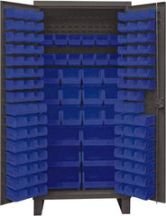 Durham - 126 Bin Storage Cabinet - Steel, 36" Wide x 24" Deep x 78" High, Blue - Makers Industrial Supply