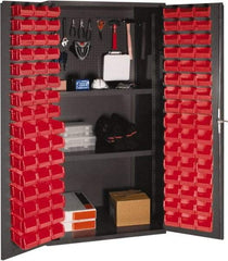 Durham - 2 Shelf 96 Bin Storage Cabinet - Steel, 36" Wide x 24" Deep x 72" High, Red - Makers Industrial Supply