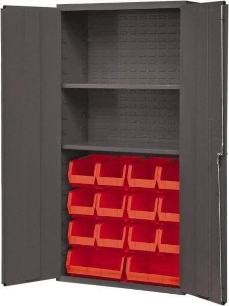 Durham - 2 Shelf 14 Bin Storage Cabinet - Steel, 36" Wide x 18" Deep x 72" High, Red - Makers Industrial Supply