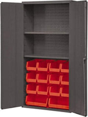 Durham - 2 Shelf 14 Bin Storage Cabinet - Steel, 36" Wide x 18" Deep x 72" High, Red - Makers Industrial Supply