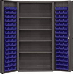 Durham - 4 Shelf 96 Bin Storage Cabinet - Steel, 36" Wide x 24" Deep x 72" High, Blue - Makers Industrial Supply