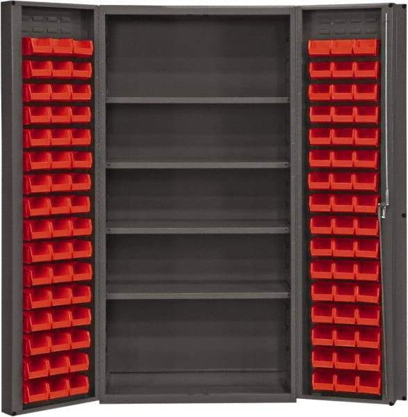 Durham - 4 Shelf 96 Bin Storage Cabinet - Steel, 36" Wide x 24" Deep x 72" High, Red - Makers Industrial Supply