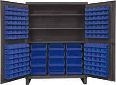 Durham - 3 Shelf 156 Bin Storage Cabinet - Steel, 60" Wide x 24" Deep x 78" High, Blue - Makers Industrial Supply