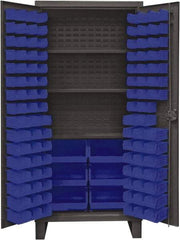 Durham - 3 Shelf 102 Bin Storage Cabinet - Steel, 36" Wide x 24" Deep x 78" High, Blue - Makers Industrial Supply