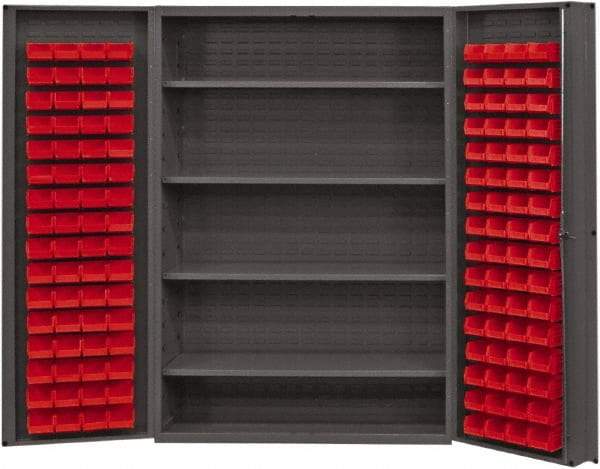 Durham - 4 Shelf 128 Bin Storage Cabinet - Steel, 48" Wide x 24" Deep x 72" High, Red - Makers Industrial Supply