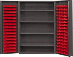 Durham - 4 Shelf 128 Bin Storage Cabinet - Steel, 48" Wide x 24" Deep x 72" High, Red - Makers Industrial Supply