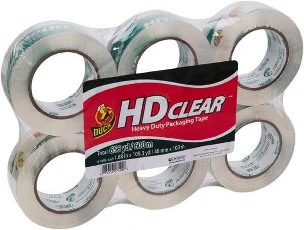 Duck - 1-7/8" x 110 Yd Clear Acrylic Adhesive Packaging Tape - Polypropylene Film Backing, 2.6 mil Thick, 31 Lb Tensile Strength, Series DUC - Makers Industrial Supply