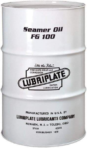 Lubriplate - 55 Gal Drum Mineral Seamer Oil - SAE 30, ISO 100, 109 cSt at 40°C & 12 cSt at 100°C, Food Grade - Makers Industrial Supply