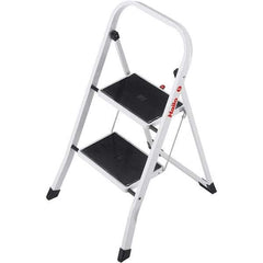 Hailo - 2 Steps, 2' 7" High, EN14183 Rating, Tubular Steel Step Ladder - 330 Lb Capacity, 18-1/2" Base Width - Makers Industrial Supply