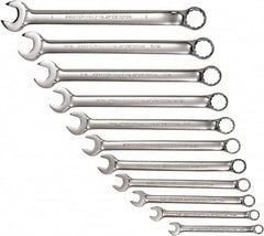 Proto - 11 Piece, 3/8" to 1", 12 Point Combination Wrench Set - Inch Measurement Standard, Full Polish Chrome Finish, Comes in Tool Roll - Makers Industrial Supply