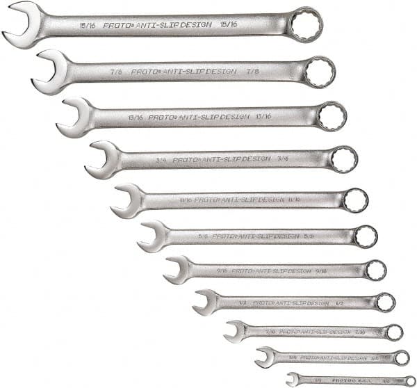 Proto - 11 Piece, 1/4" to 15/16", 12 Point Combination Wrench Set - Inch Measurement Standard, Satin Chrome Finish - Makers Industrial Supply