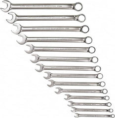 Proto - 14 Piece, 7mm to 20mm, 12 Point Combination Wrench Set - Metric Measurement Standard, Full Polish Chrome Finish, Comes in Tool Roll - Makers Industrial Supply