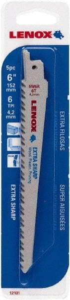 Lenox - 6" Long x 3/4" Thick, Bi-Metal Reciprocating Saw Blade - Straight Profile, 6 TPI, Toothed Edge - Makers Industrial Supply